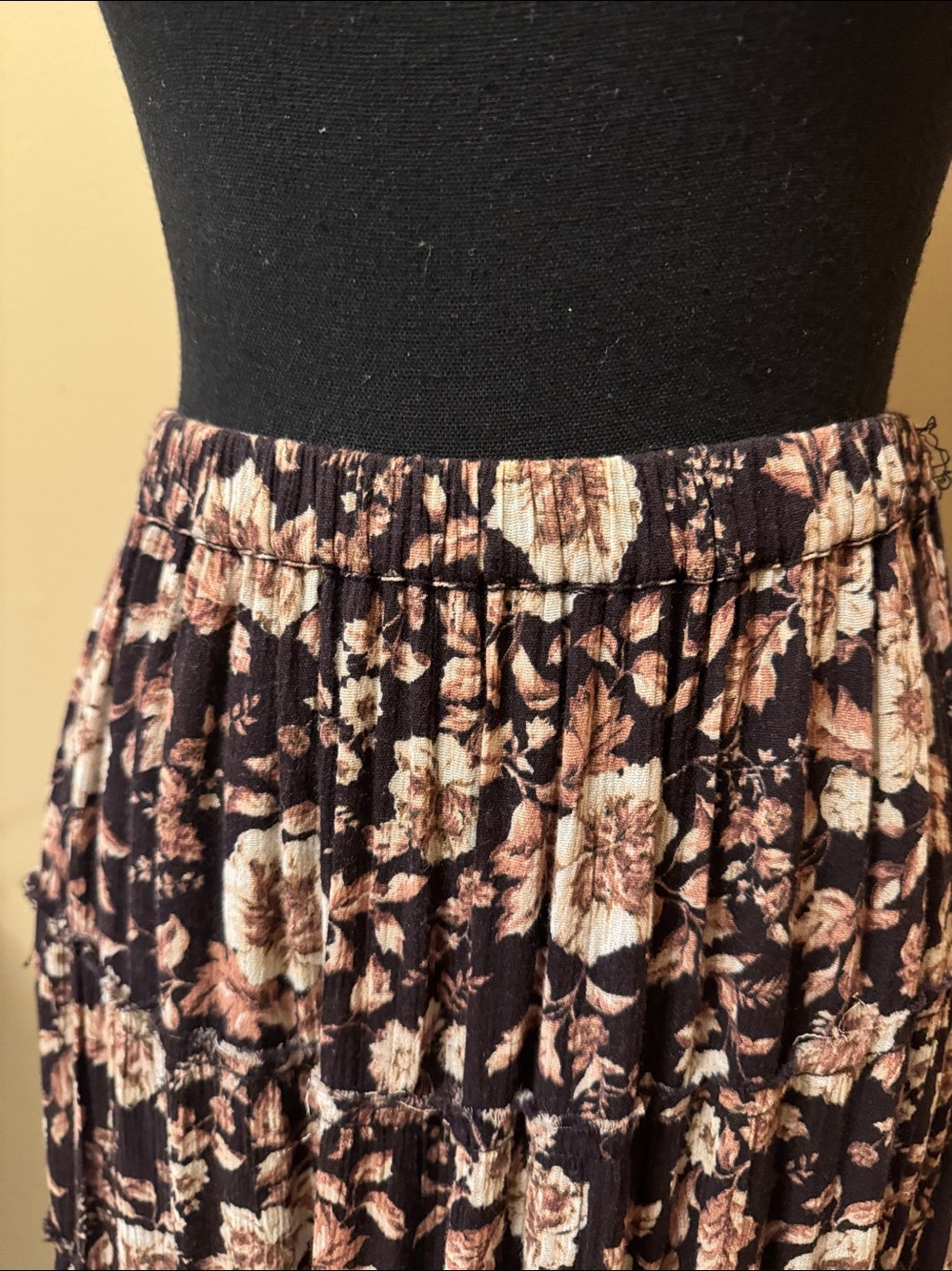 Denim & Supply Ralph Lauren Black Maxi Skirt with Blush Floral Motif - Picture 2 of 4